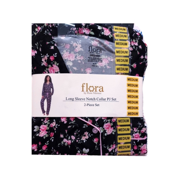 NWT Flora Nikrooz Womens M Long Sleeve Notch Collar 2 Pc PJs - Picture 4 of 4